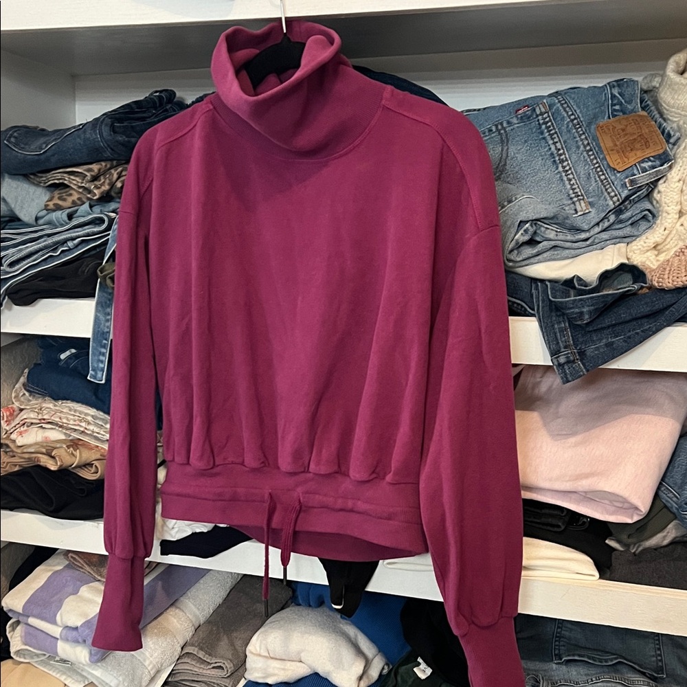 Sweaty Betty Magenta Drawstring Turtleneck Sweater- Evereve